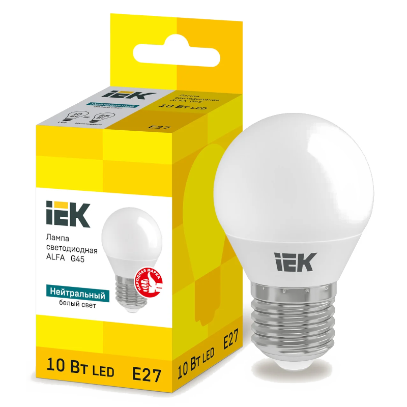 Лампа світлодіодна ІЕК G45, 10Вт, E27, 4000К (LLA-G45-10-230-40-E27)